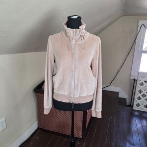 Escada Sport Velour Zip-Up Jacket Beige Pink Studded Pockets Size M